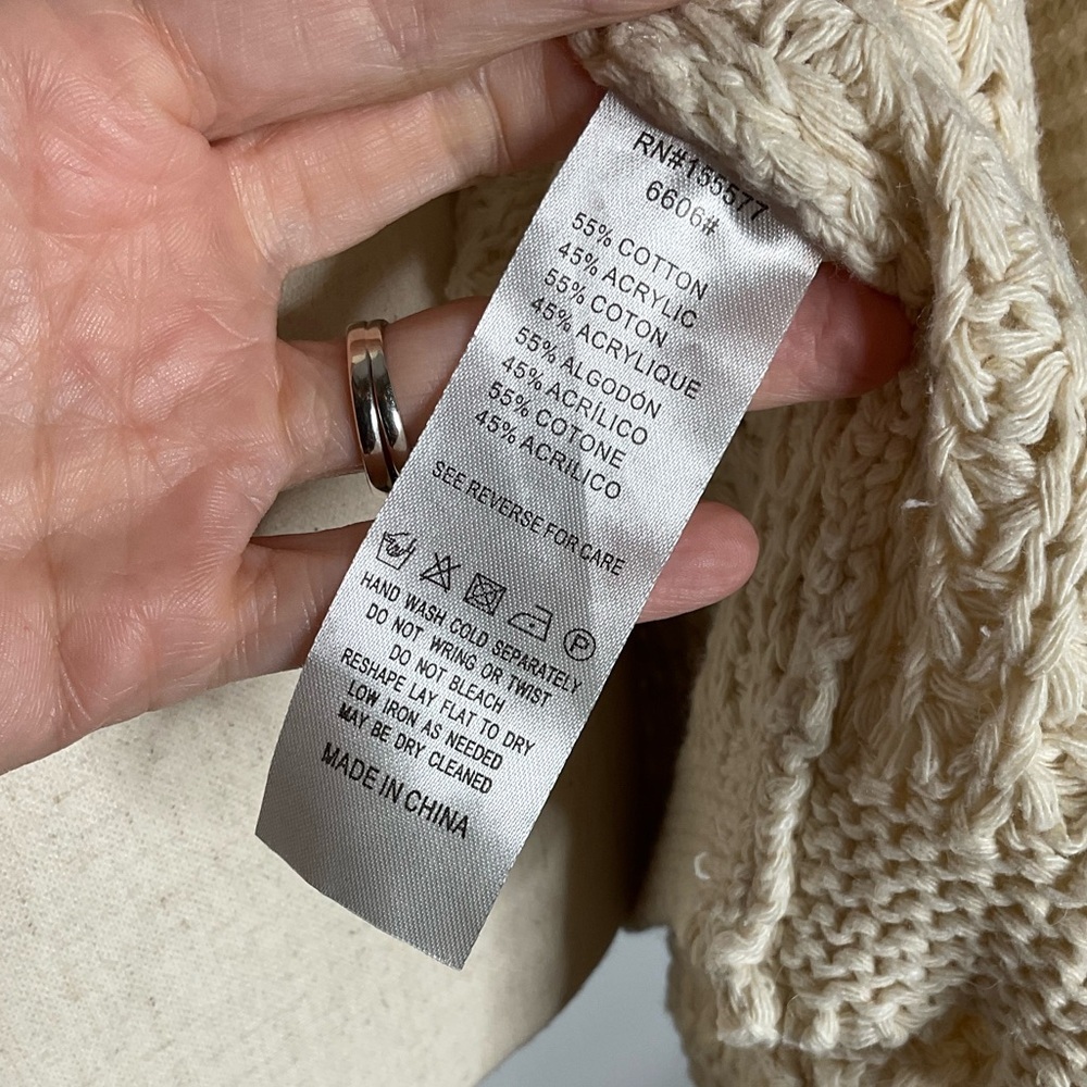 William B Cream Waffle Knit Oversized Long Open Front Cardigan Size Small - Picture 7 of 7